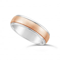 9ct White Gold Gents 6mm Heavy Weight Court Wedding Ring With A 4mm Satin 9ct Rose Gold Centre Onlay